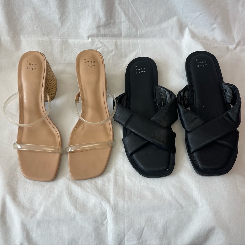 A New Day - Women’s Slide Sandals Shoes Size 10 Target (2) Pair - preowned EUC